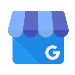 a blue and white store with a white letter